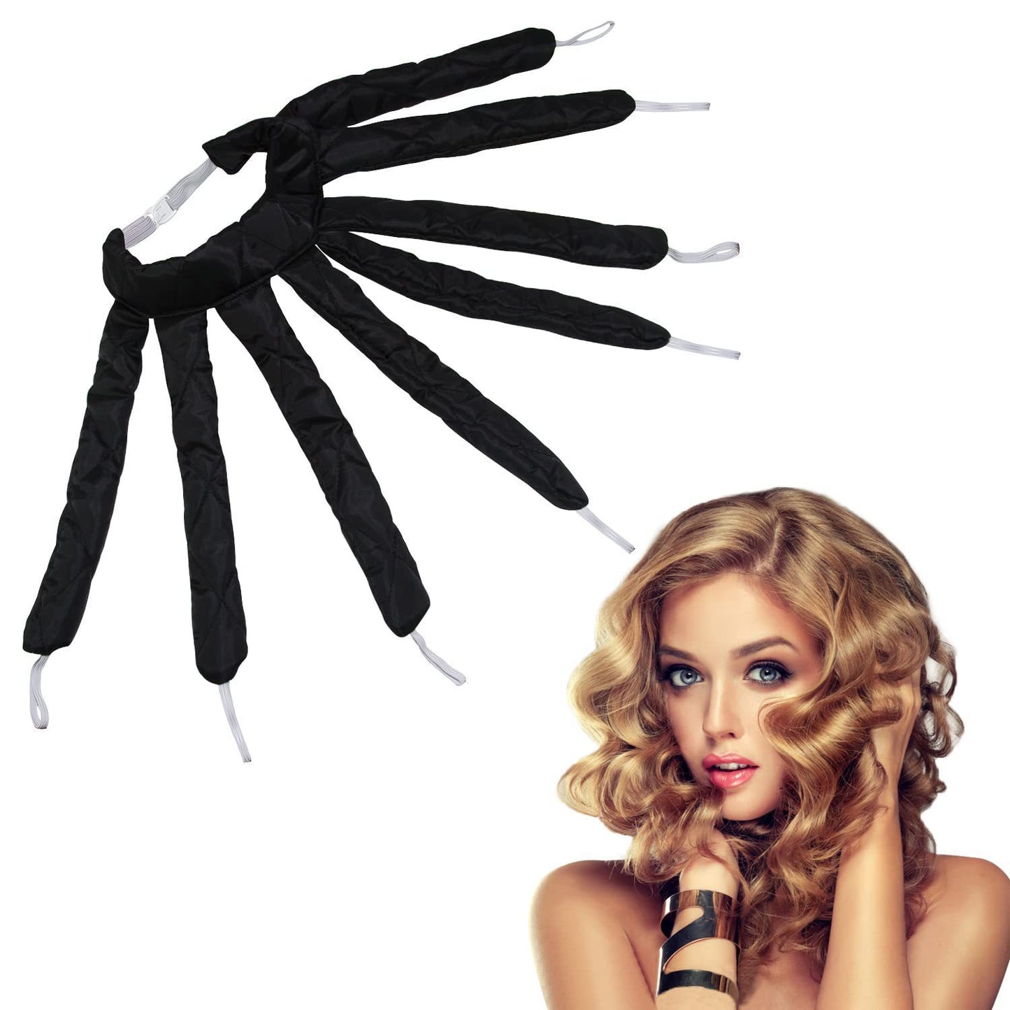 Bigodino senza calore a 8 braccia di colore nero con fascia regolabile – arricciacapelli removibile BellaSeta
