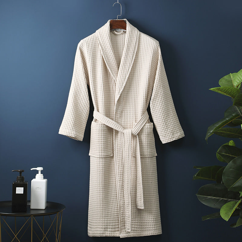 accappatoio lungo unisex in cotone nido d’ape beige leggero ed elegante