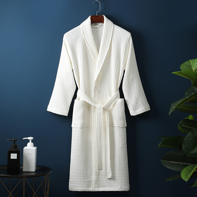 accappatoio lungo unisex in cotone nido d’ape bianco puro elegante e leggero