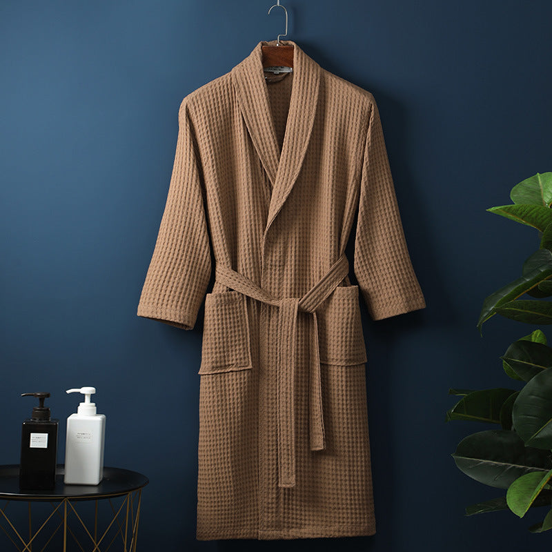 accappatoio lungo unisex in cotone nido d’ape caffè scuro elegante e leggero