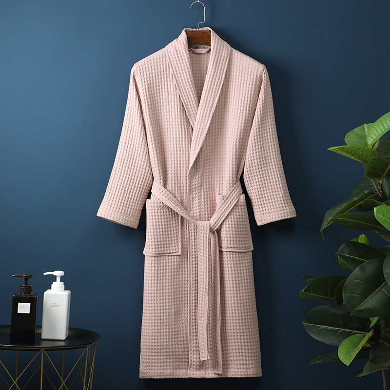 accappatoio lungo unisex in cotone nido d’ape rosa chiaro elegante e leggero