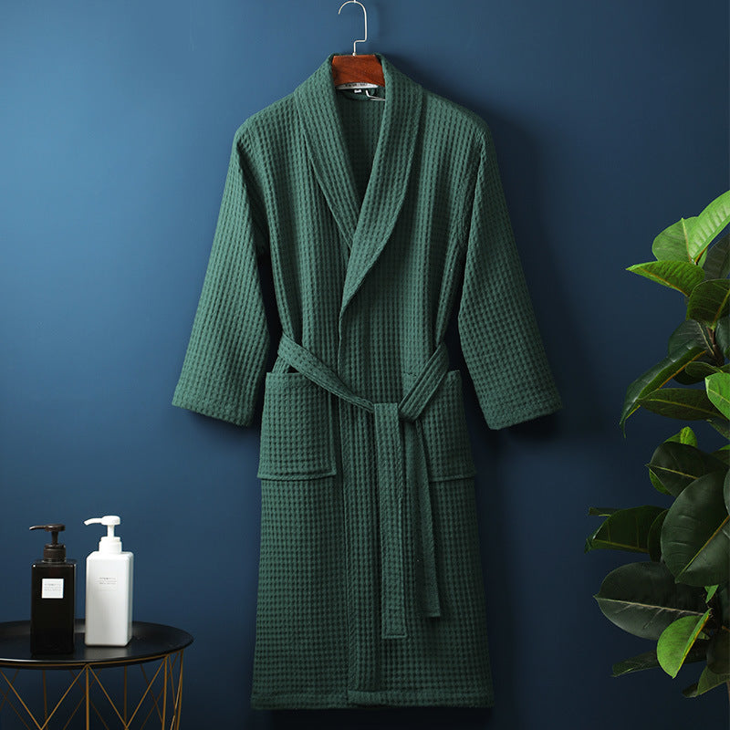 accappatoio lungo unisex in cotone nido d’ape verde scuro elegante e leggero