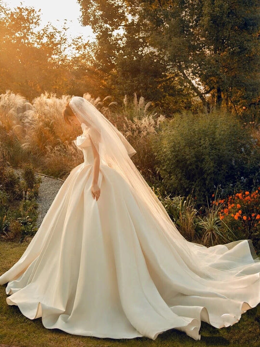 Abito da sposa vintage in raso con corpetto a fascia (senza spalline) | BellaSeta - BellaSeta