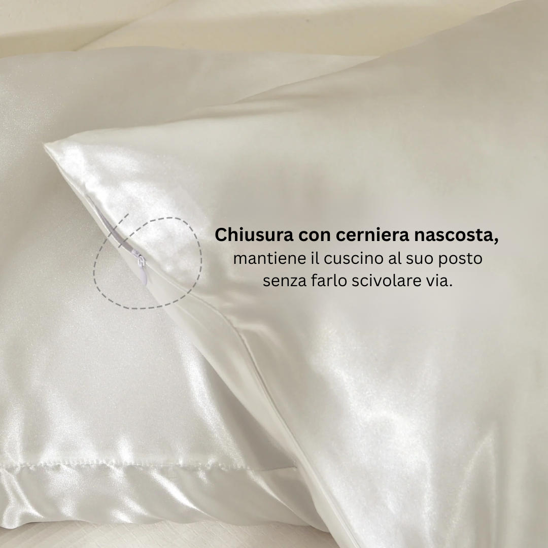 federa in seta bianca BellaSeta con chiusura con cerniera nascosta