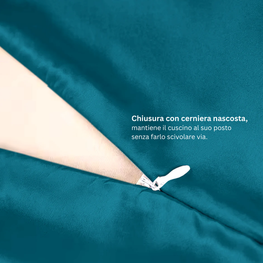 Federa in seta blue pavone Bella Seta – con chiusura con cerniera nascosta