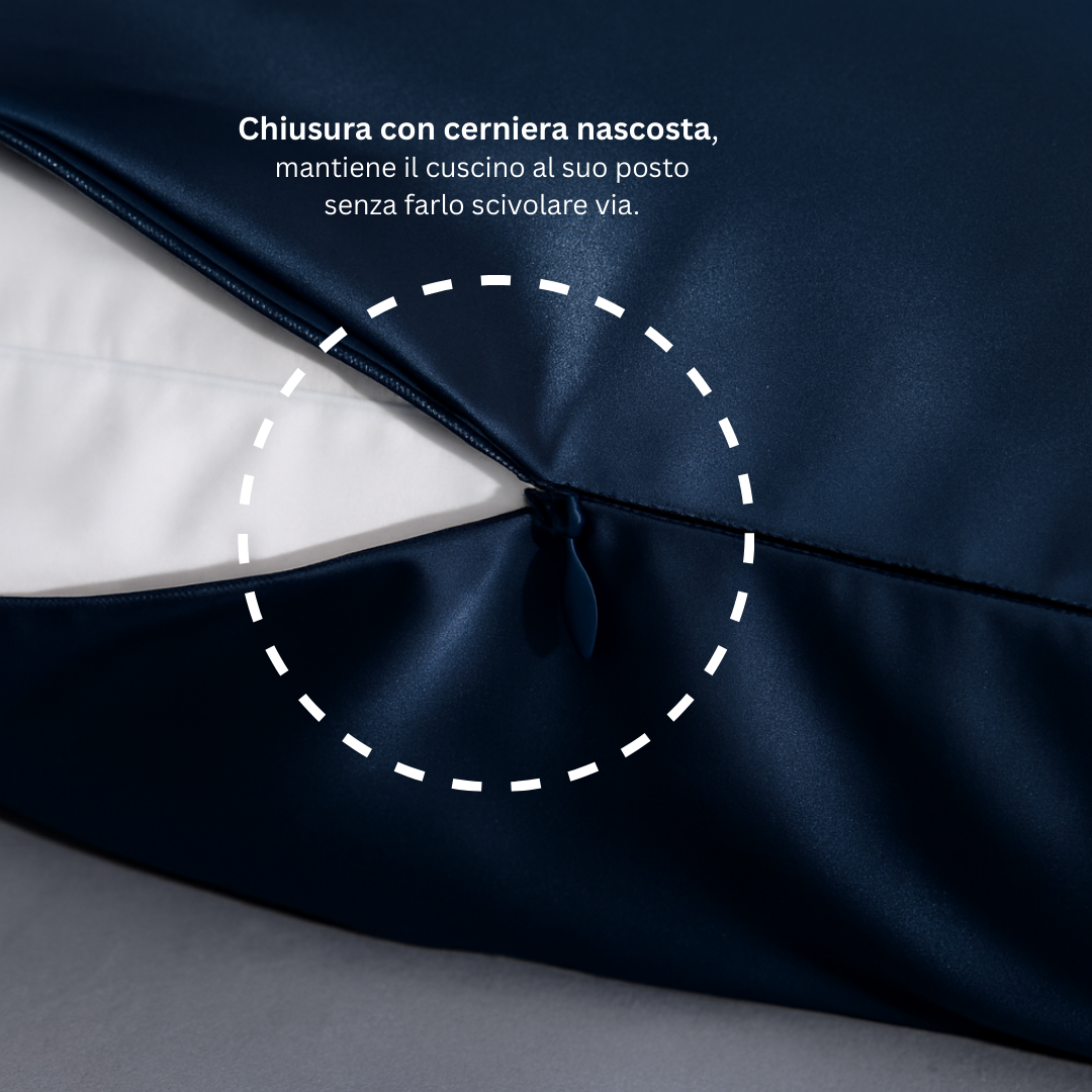 Federa in seta blu scura Bella Seta – con chiusura con cerniera nascosta