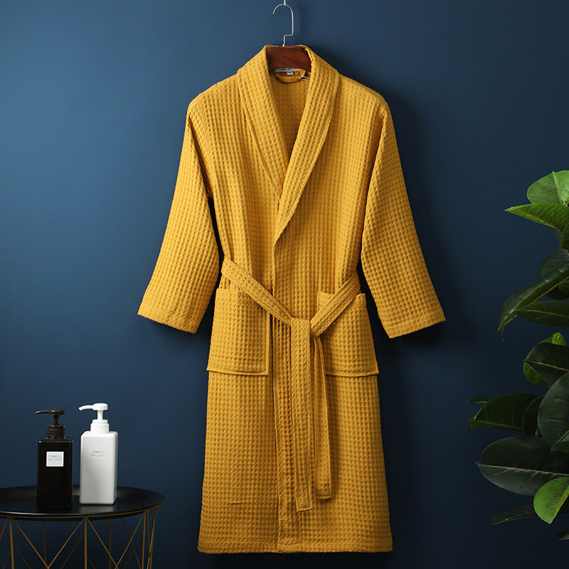 Accappatoio lungo unisex in cotone nido d’ape giallo BellaSeta leggero ed elegante