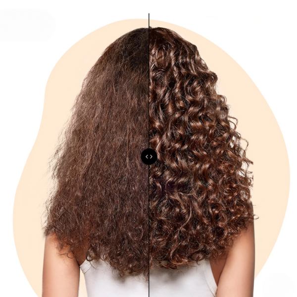 Prima e dopo l’uso della cuffia per capelli in seta: da crespi a ricci definiti