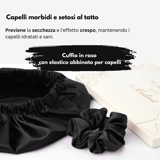 Cuffia per capelli in raso reversibile con elastico | Nero - BellaSeta