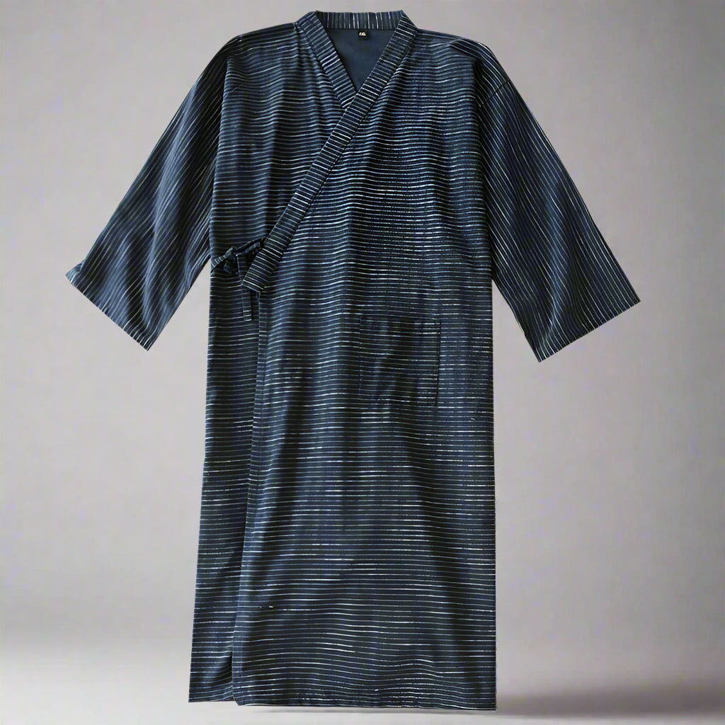 Kimono accappatoio estivo unisex leggero con motivo jacquard blu – BellaSeta