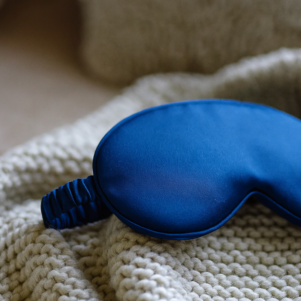 Mascherina per dormire in seta blu – lussuosa maschera occhi Bella Seta per un sonno profondo e confortevole