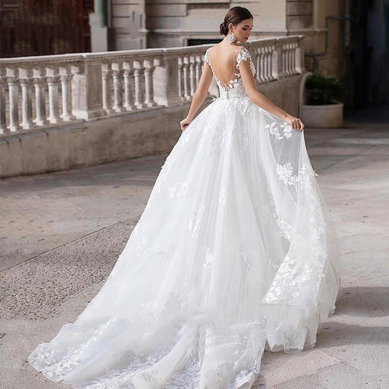 Abito da sposa a sirena bianco con scollo tondo e doppio stile | BellaSeta - BellaSeta