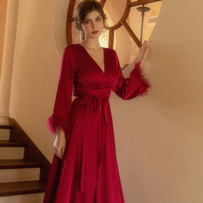 Kimono lungo da sposa in raso – Accappatoio elegante in satin - BellaSeta