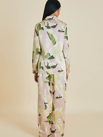 Retro pigiama in seta da donna floreale due pezzi con camicia e pantaloni Bella Seta