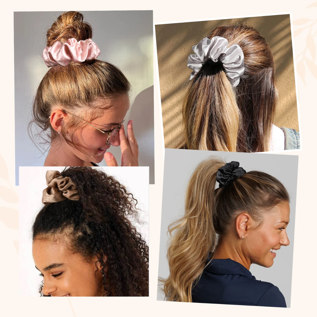 Set colorato di grandi scrunchies in raso per capelli - BellaSeta