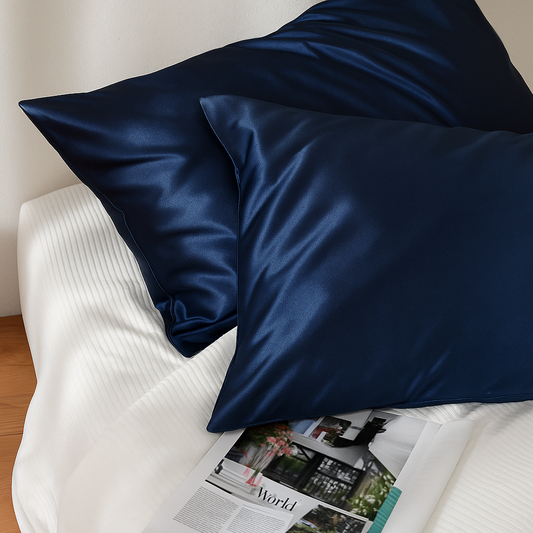 Federa in seta blu Bella Seta – elegante e delicata sui capelli e sulla pelle