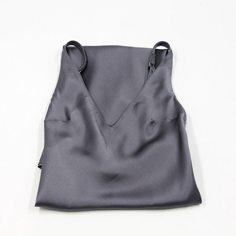 Camicia da notte in seta grigio scuro con spalline sottili Bella Seta