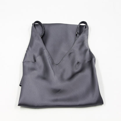 Camicia da notte in seta grigio scuro con spalline sottili Bella Seta