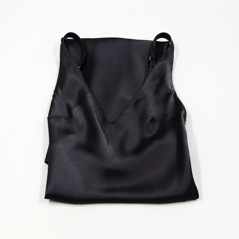 Camicia da notte in seta nera elegante con spalline sottili Bella Seta