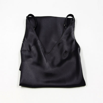 Camicia da notte in seta nera elegante con spalline sottili Bella Seta