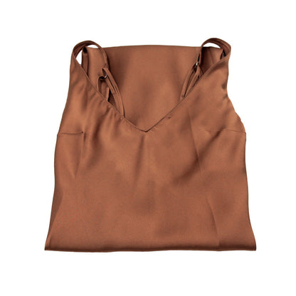 Camicia da notte in seta color oro caffè con spalline sottili Bella Seta