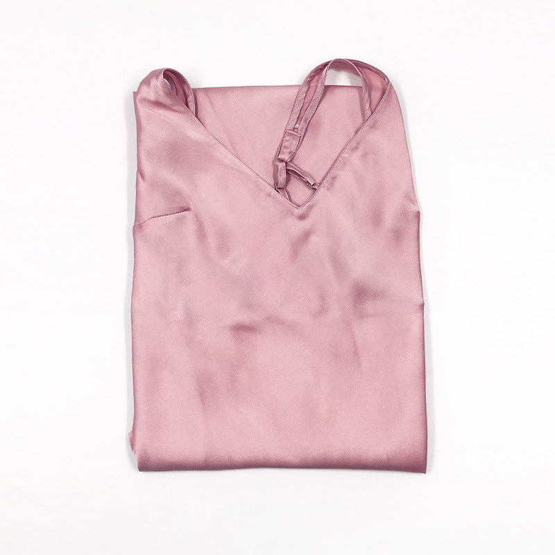 Camicia da notte in seta rosa cipria con spalline sottili Bella Seta