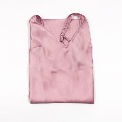 Camicia da notte in seta rosa cipria con spalline sottili Bella Seta