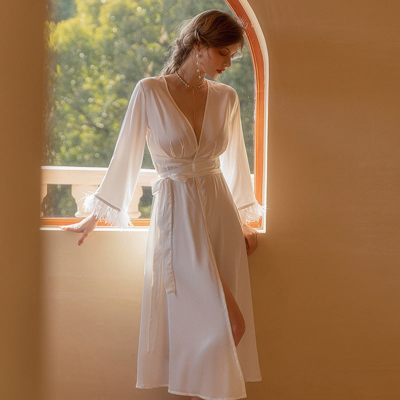 Kimono lungo da sposa in raso – Accappatoio elegante in satin - BellaSeta