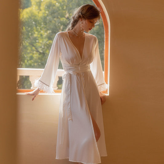 Kimono lungo da sposa in raso – Accappatoio elegante in satin - BellaSeta