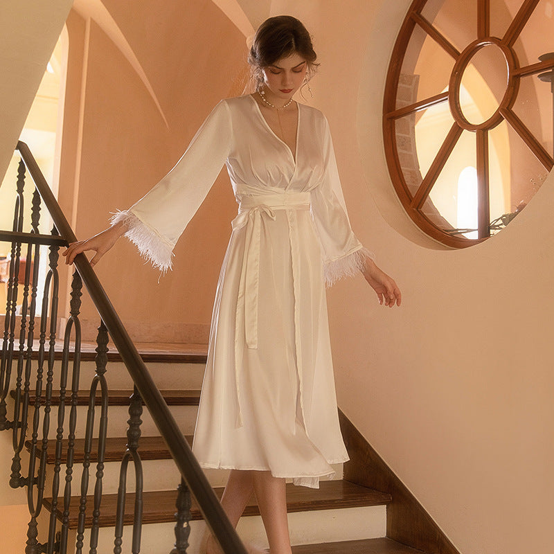 Kimono lungo da sposa in raso – Accappatoio elegante in satin - BellaSeta