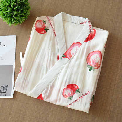 Kimono giapponese in cotone bianco piegato con motivo fragola - BellaSeta